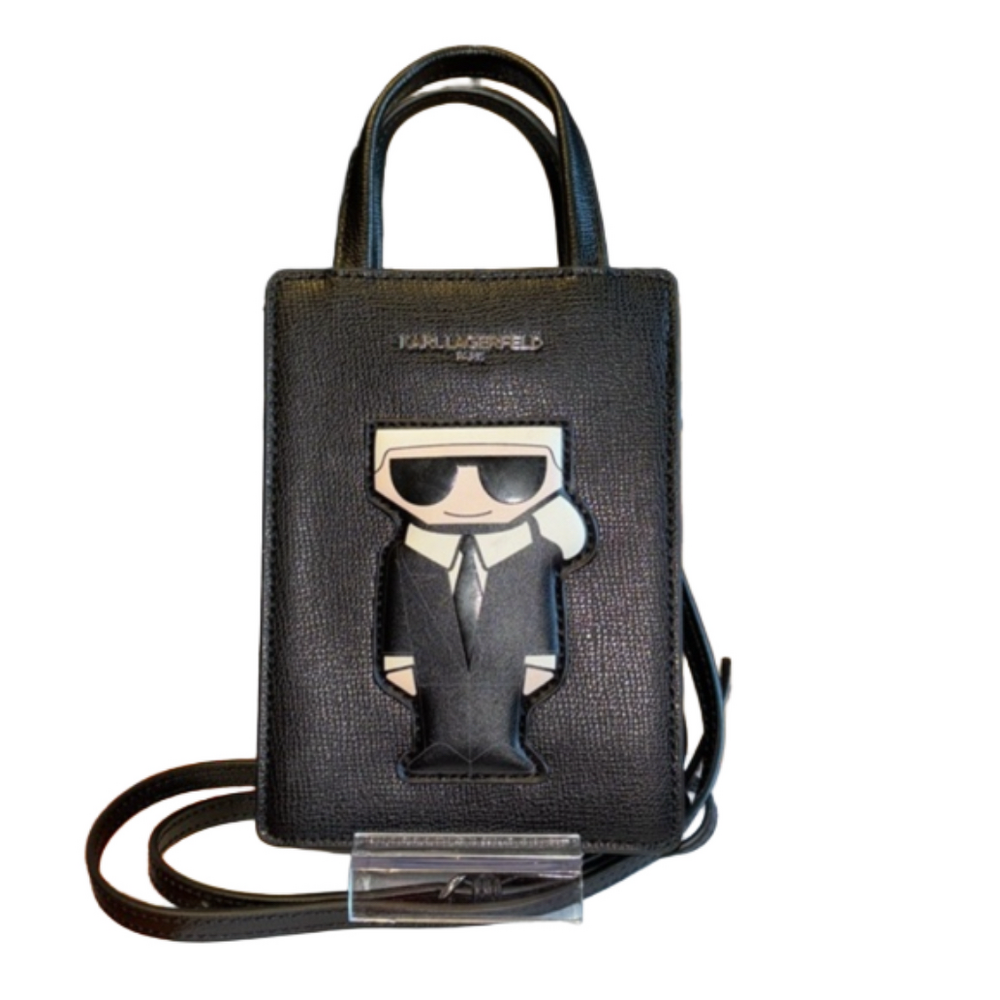 Karl Lagerfeld Paris Maybelle Phone Bag,NWOT,Black Leather,7x5 Adjustable Strap